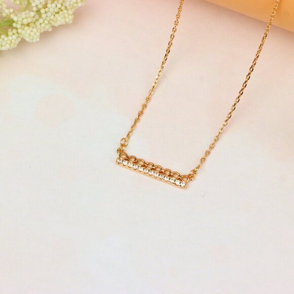 "Elegant Rose Gold Bar Necklace with Geometric Crystal Accent, XPNL1895 - Picture 3 of 13